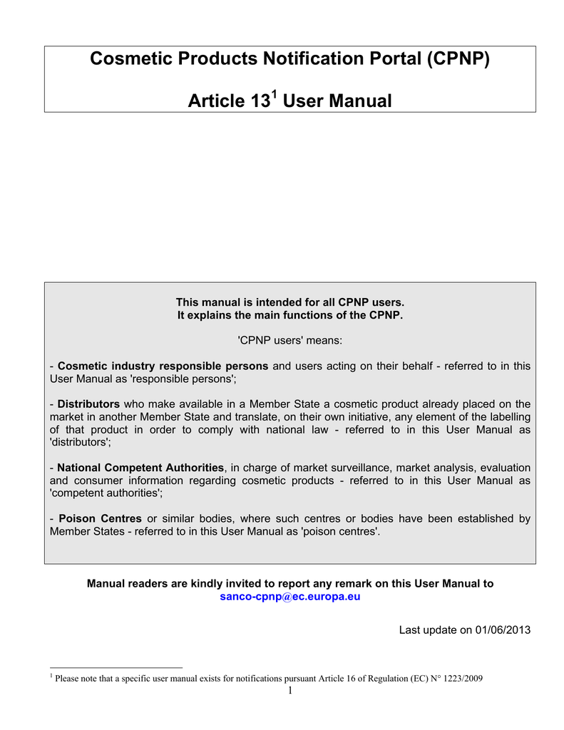 Cosmetic Product Notification Portal Cpnp User Manual