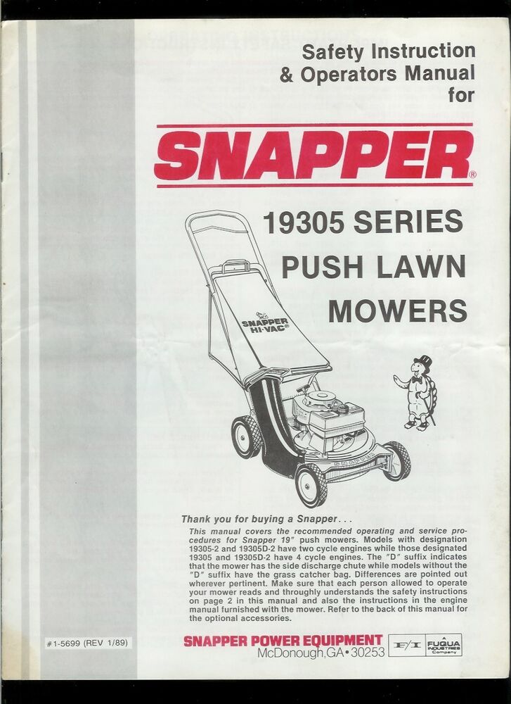 Snapper Lawn Mower Download Owners Manual